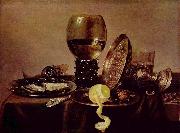 unknow artist, Still life with oysters, a rummer, a lemon and a silver bowl